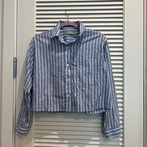 Blue & White Striped Cropped Long Sleeve